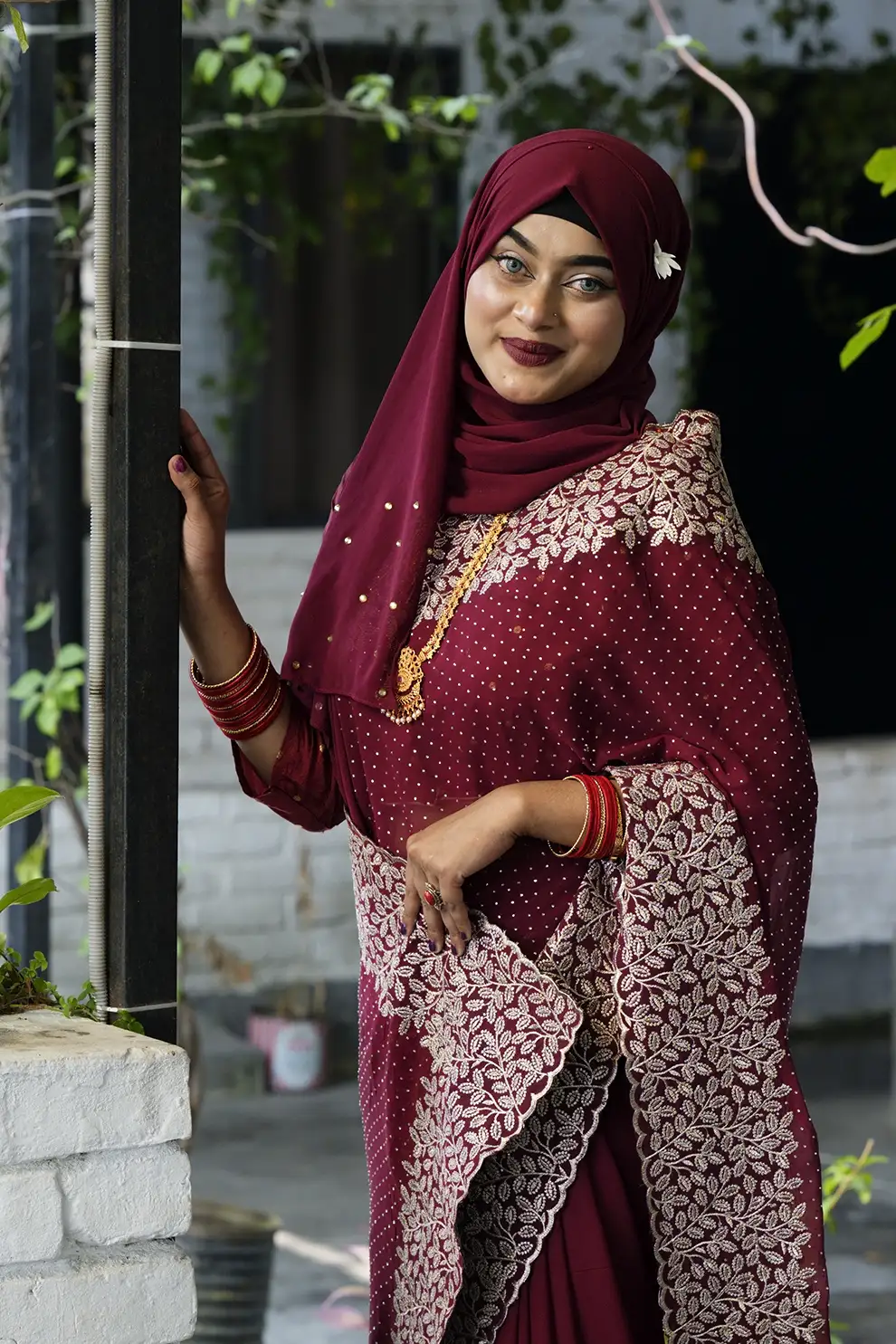 Premium Merun Chiffon Georgette Party Wear Saree